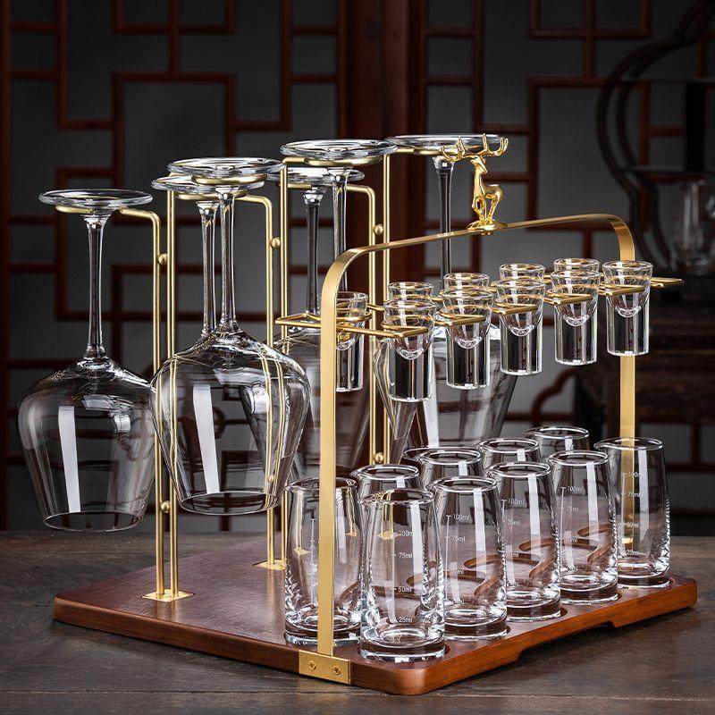 白酒杯套装组合装家用轻奢高颜值水晶玻璃红酒杯高脚杯带手柄收纳