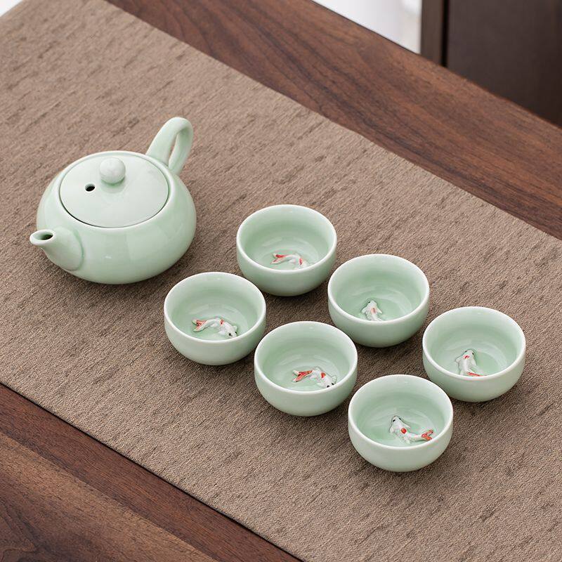 青瓷鲤鱼茶具套装创意特色茶台茶桌茶盘茶壶茶杯小套装耐热家用日