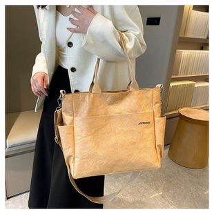 夏季新款复古风帆布手提单肩托特包褶皱斜挎包拉杜邦纸学生休闲