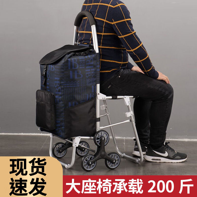 带凳可坐购物车老人手推买菜车小拉车可折叠拉杆车椅便携爬楼拖车