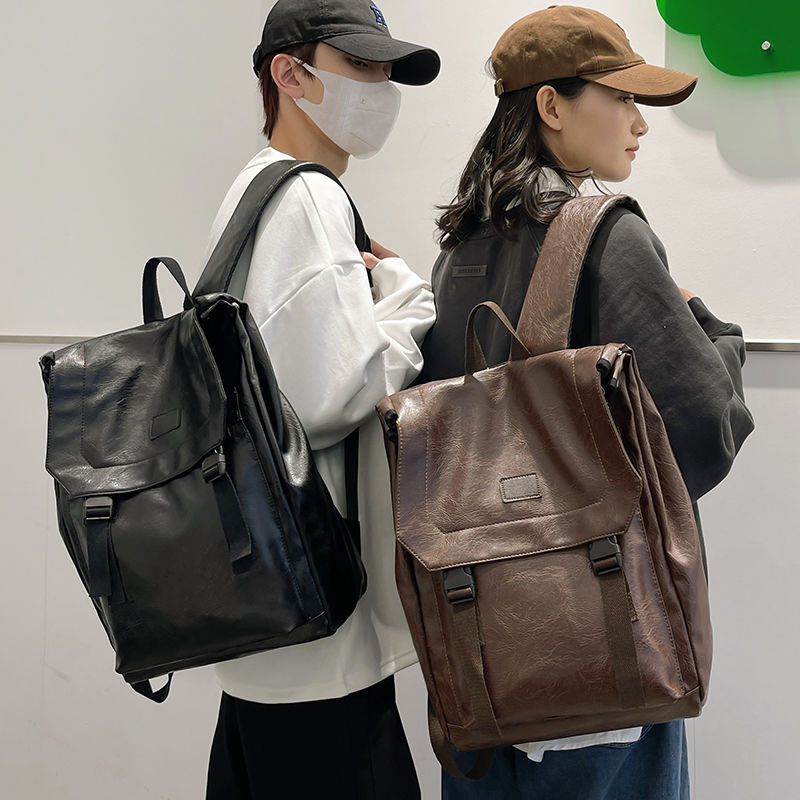 学院风油皮双肩包女2023新款大容量潮酷时尚复古质感上课旅行书包