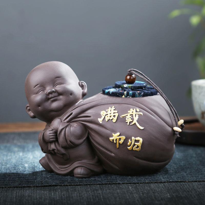 紫砂茶叶罐小和尚粗陶密封