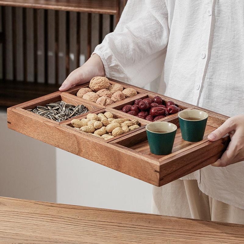 胡桃实木托盘日式长方形茶盘木质托盘家用茶水杯水具托盘六件套
