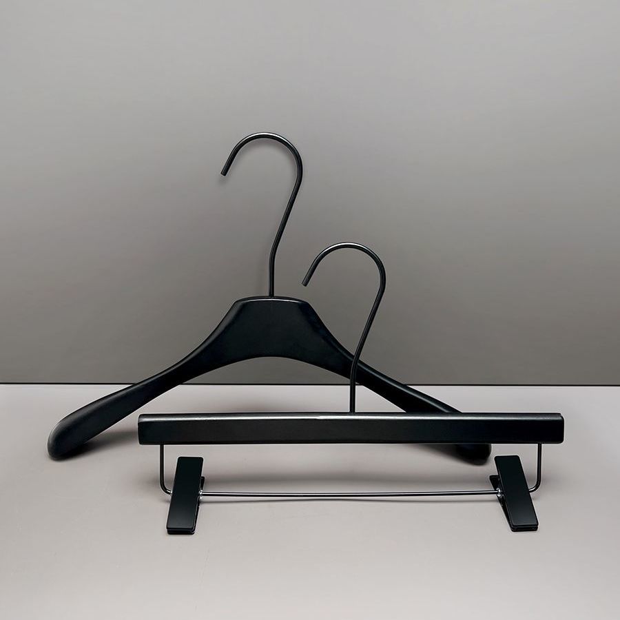 服装店黑色实木衣架裤夹防滑无痕衣撑网红款女装店专用高档衣挂撑