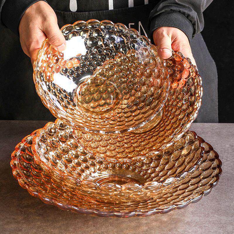 欧式水晶玻璃水果盘北欧风格家用奢华高档现代客厅茶几干果盘网红