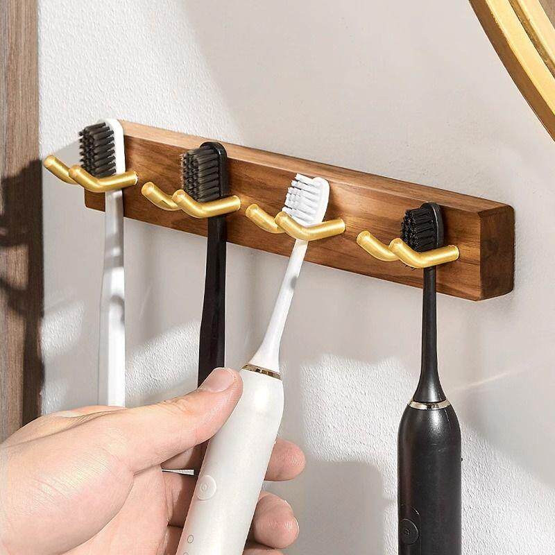 黑胡桃木牙刷架高档免打孔牙刷挂架双人轻奢牙刷收纳架家居置物架