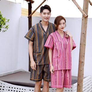 条纹女汗蒸服浴服桑拿浴衣足疗洗浴服温泉客人服 2024新款