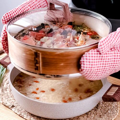 欧式麦饭石汤锅不粘锅家用火锅铝锅电磁炉大容量焖煮锅双耳小蒸锅