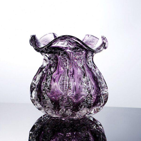 轻奢紫色福袋琉璃花瓶艺术钱袋子客厅玄关插花瓶乔迁礼鲜花器摆件