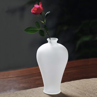 中式仿古琉璃花道器磨砂玻璃花瓶干花瓶茶席茶室插花花瓶玻璃梅瓶