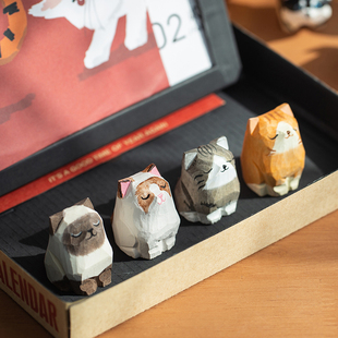 木雕小狗小猫小兔子DIY摆件雕刻柴犬橘猫英短布布偶桌面治愈礼物