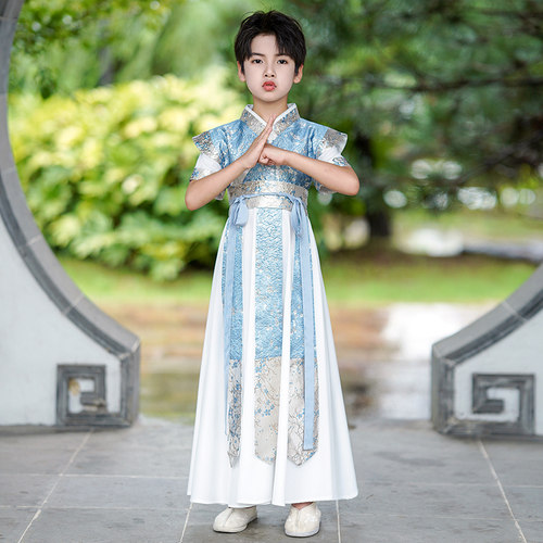 儿童汉服男童夏季薄款短袖男孩古装演出服2025新款小少爷古风国学