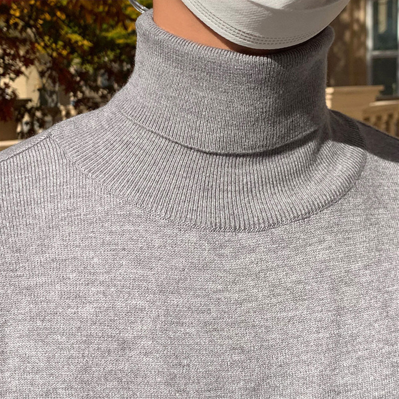 高领套头羊毛黑色毛衣男薄款透气保暖打底针织衫内搭高领卫生衣潮