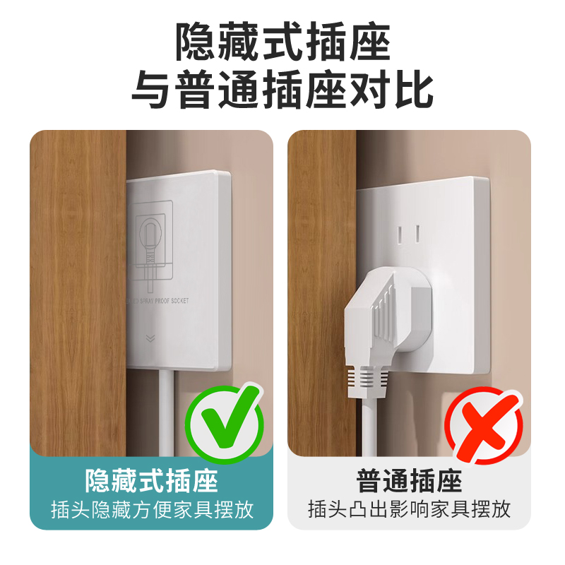 86型嵌入式隐藏插座内凹内嵌式插座冰箱隐形插座10A五孔面板暗装