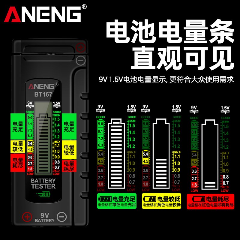 电池电量条检测仪测剩余电量检测器电池容量测试仪数显仪通用电池