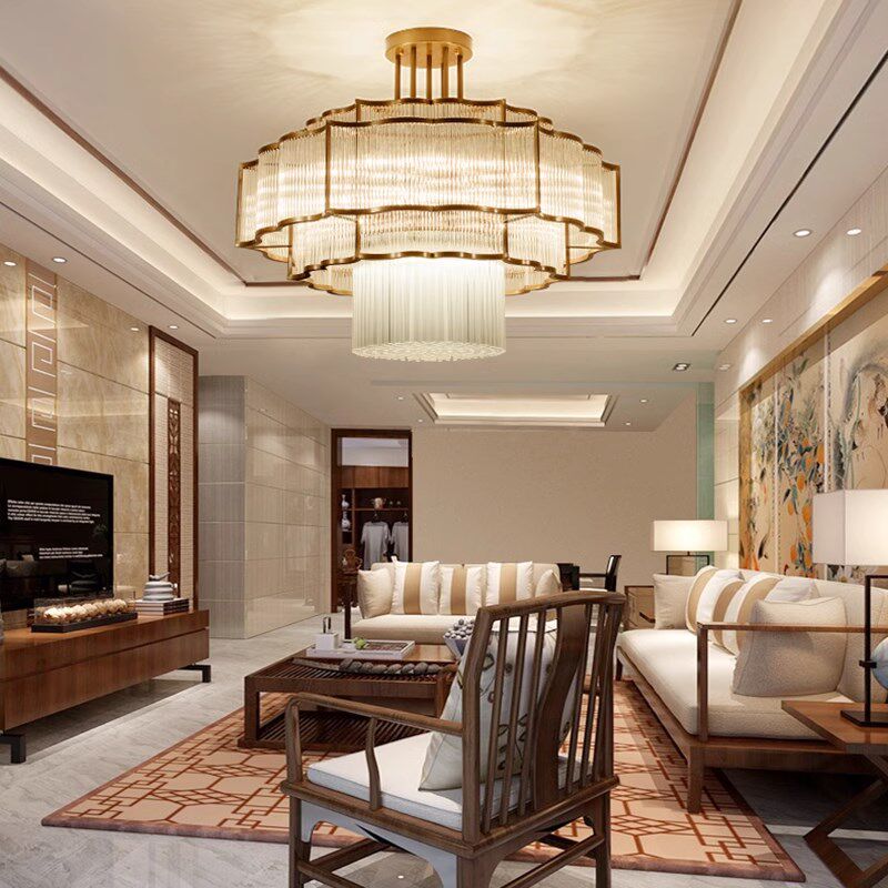新中式水晶吊灯客厅饭店餐厅主灯高级感广东中山灯具包厢包间吊灯