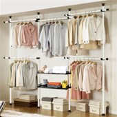 简易衣柜布艺钢架金属收纳分层隔板置物架免钉组装 衣帽架落地 韩式