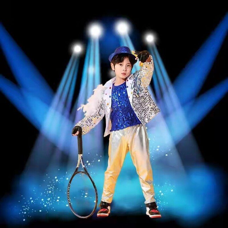 元旦新款儿童亮片爵士舞演出服女孩走秀架子鼓男童表演服长袖套装