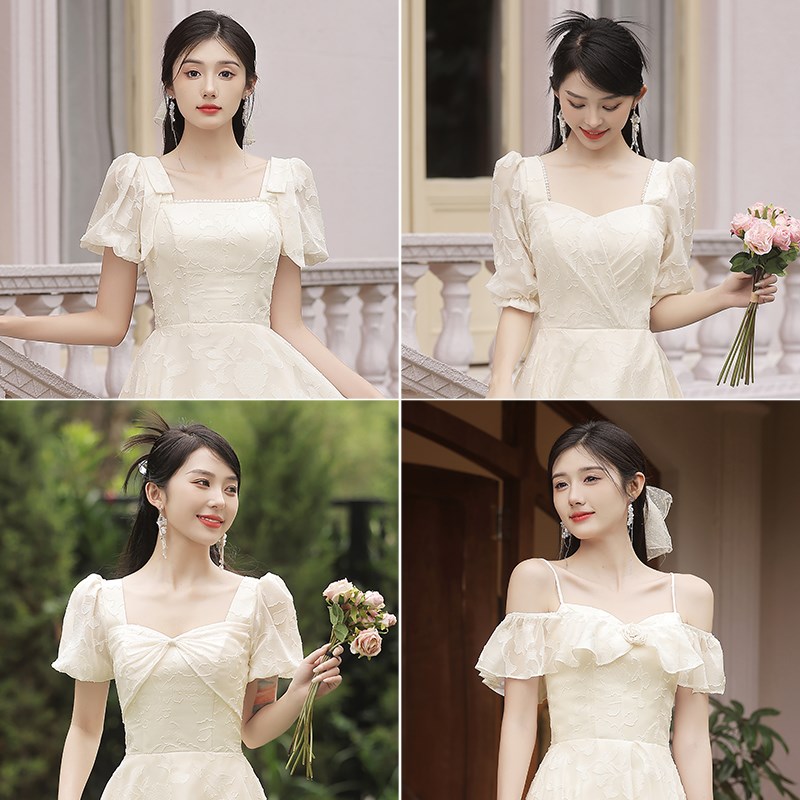 伴娘服香槟色2024新款日常可穿仙气长款高级感姐妹团礼服裙女显瘦