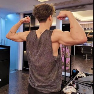 王嘉尔闪亮背心男修身无袖T恤马夹内穿打底满天星街头个性马甲男