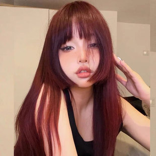 公主切假发女长发女团媚拉海王红棕色长直全头套式姬发lolita日常