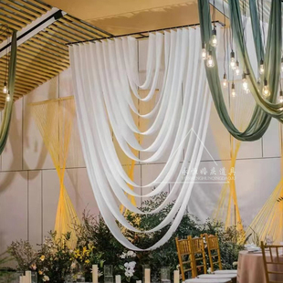 婚庆吊顶波浪弧形多层牛奶丝弹力布行云流水布幔婚礼堂韩式婚礼布