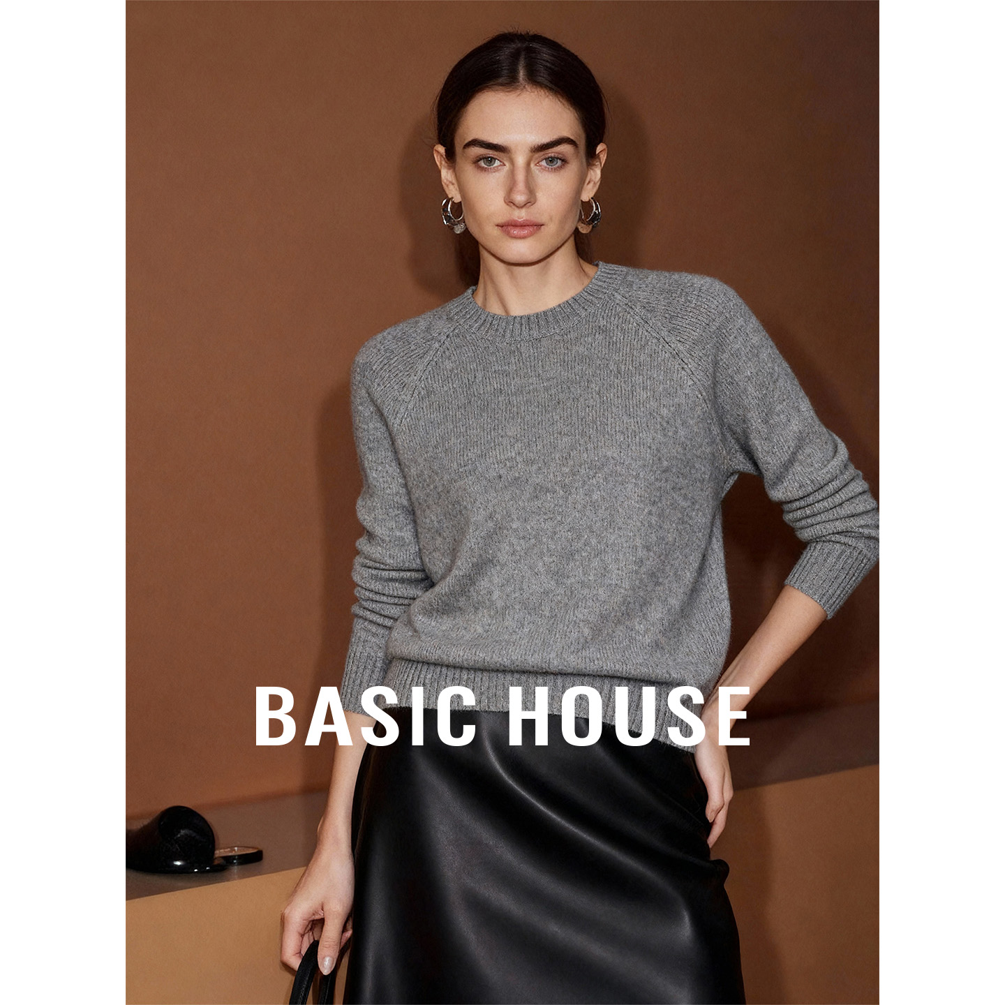 Basic House/百家好圆领纯色基础版简约羊毛衫女冬季保暖内搭上衣