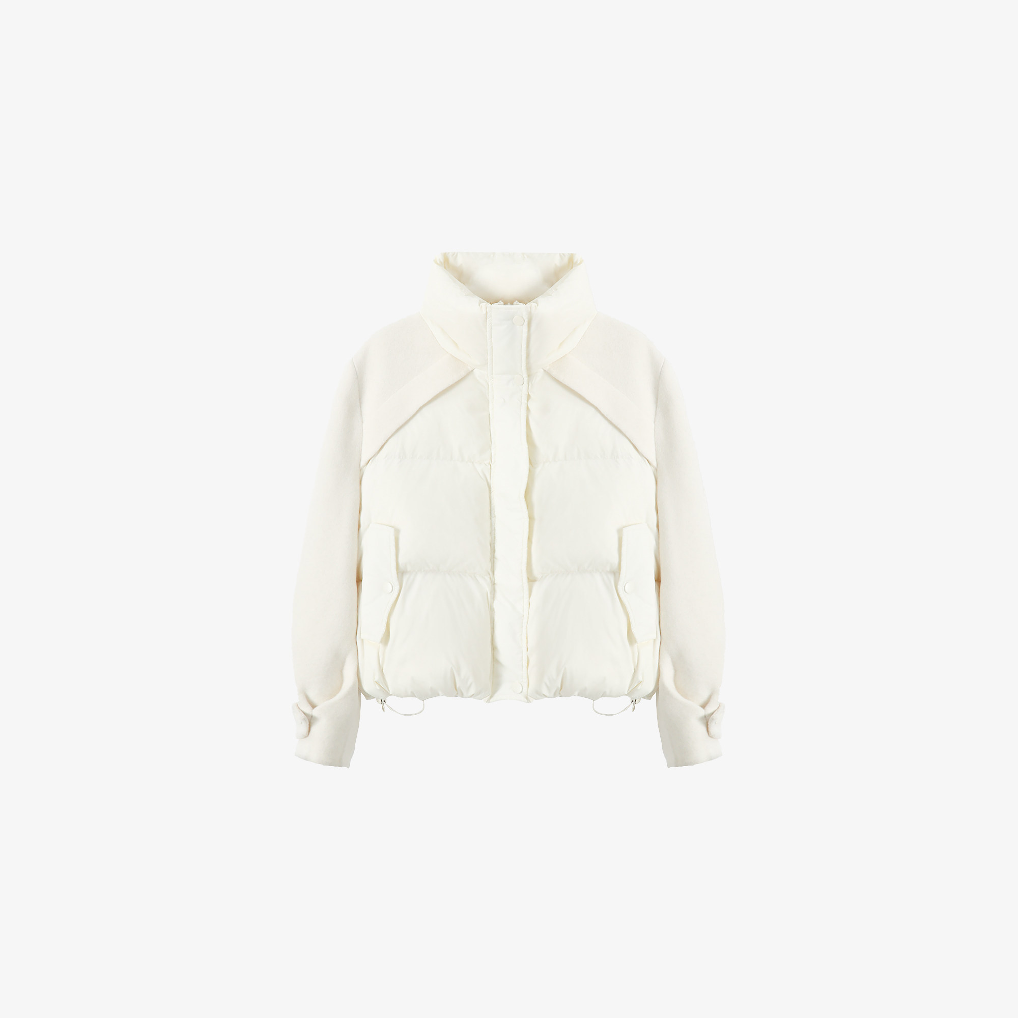 Basic House/百家好立领拼接短款羽绒服时髦简约纯色轻薄羽绒服女