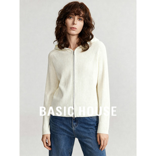 新款 Basic 女26春季 百家好本白色连帽简约针织开衫 百搭上衣 House