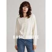 House 百家好圆领纯色单排扣针织衫 女春季 Basic 新款 简约百搭上衣