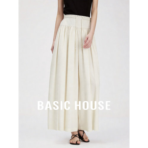 Basic House/百家好冰丝高腰阔腿裤女2026夏垂坠高级感显瘦休闲裤