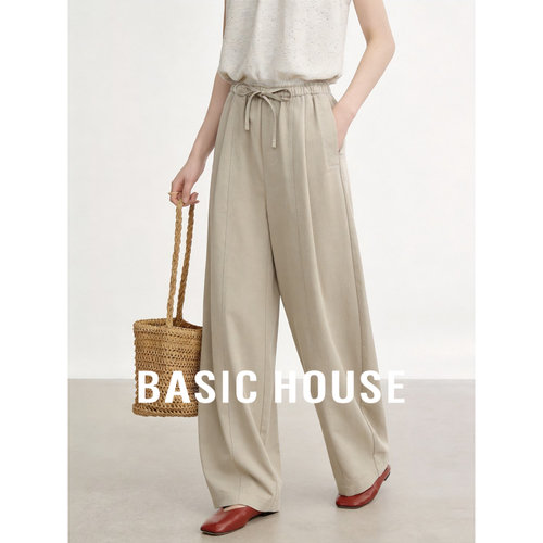 Basic House/百家好莱赛尔抽绳休闲裤女夏季宽松垂感阔腿裤小个子