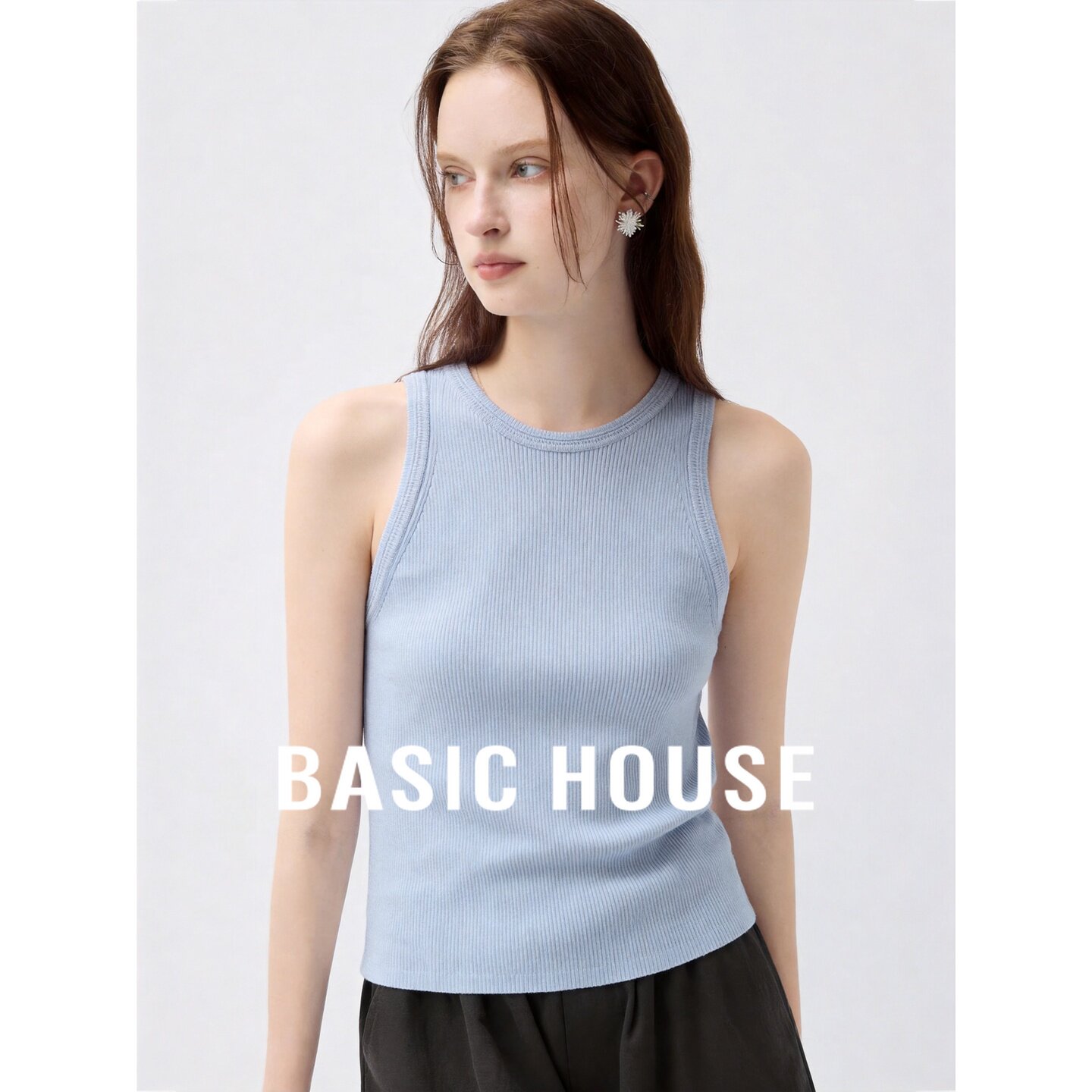 Basic House/百家好简约针织背心女夏季无袖上衣修身显瘦百搭背心