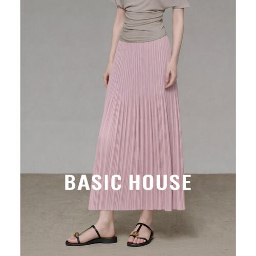 Basic House/百家好温柔紫色百褶半身裙女中长款垂感压褶纱裙优雅