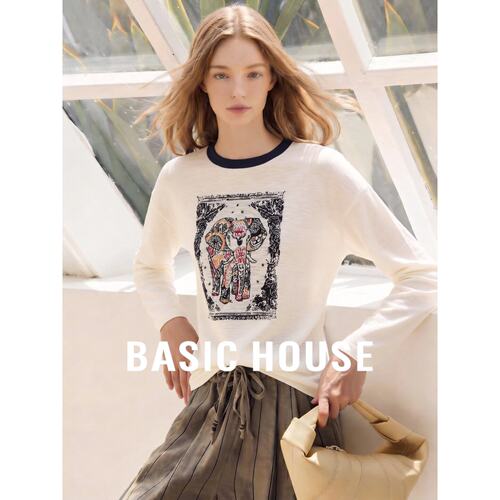 Basic House/百家好文艺复古刺绣针织衫女宽松百搭薄款防晒罩衫