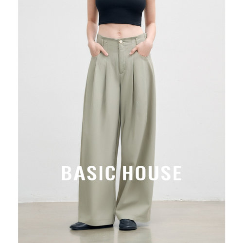 BasicHouse百家好轻薄易打理阔腿天丝休闲裤女夏高腰显瘦休闲长裤