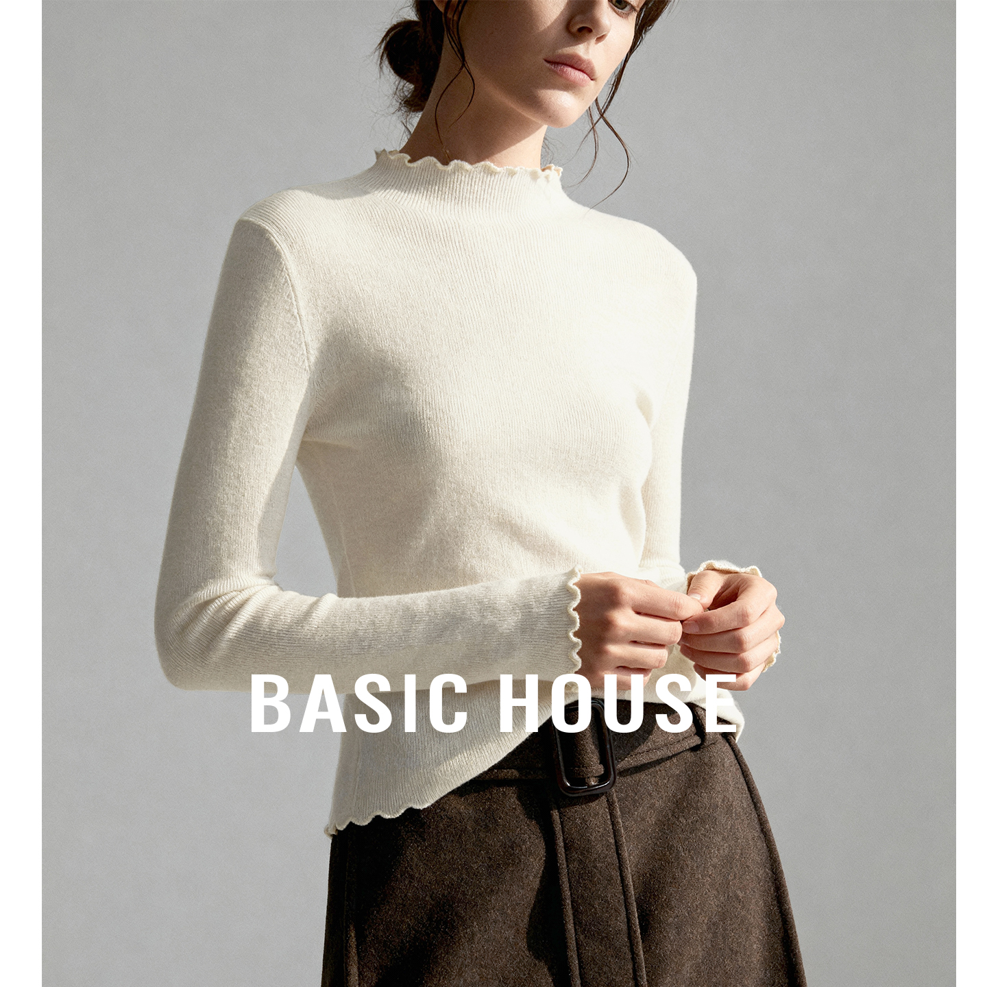 Basic House/百家好基础款半高领打底衫女内搭秋冬新款羊毛针织衫