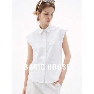 衬衫 百家好白色翻领无袖 女2026春夏通勤简约百搭上衣 House Basic