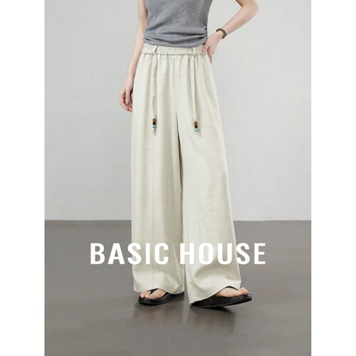Basic House/百家好设计感系带休闲裤百搭垂感舒适慵懒风阔腿裤