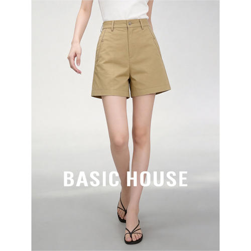 Basic House/百家好高腰A字短裤女夏季纯色显瘦休闲裤小个子百搭