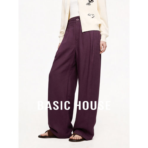 Basic House/百家好高腰阔腿裤亚麻莱赛尔宽松女夏显瘦韩版极简