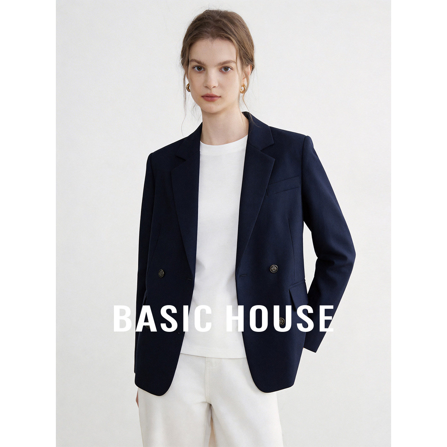 Basic House/百家好正肩气质通勤百搭西装外套女夏季新款短款上衣