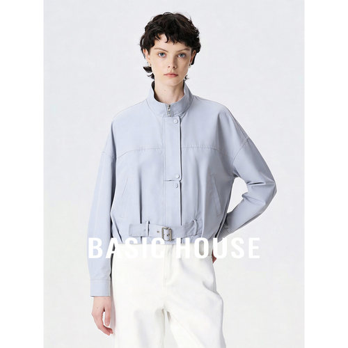 Basic House/百家好立领短款收腰松弛风外套女春显瘦百搭通勤上衣
