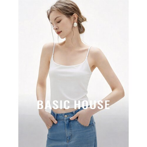 Basic House/百家好新款白色吊带背心女修身显瘦打底上衣内搭外穿