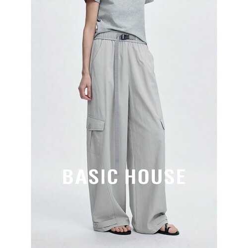 Basic House/百家好莱赛尔高腰阔腿裤女夏季宽松显瘦百搭工装长裤