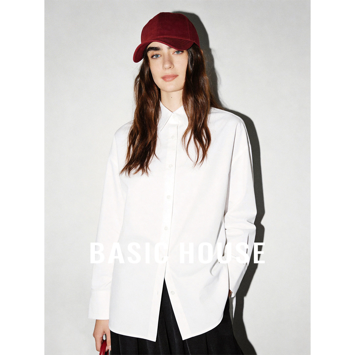 Basic House/百家好白色基础简约纯棉衬衫女秋季舒适宽松休闲上衣