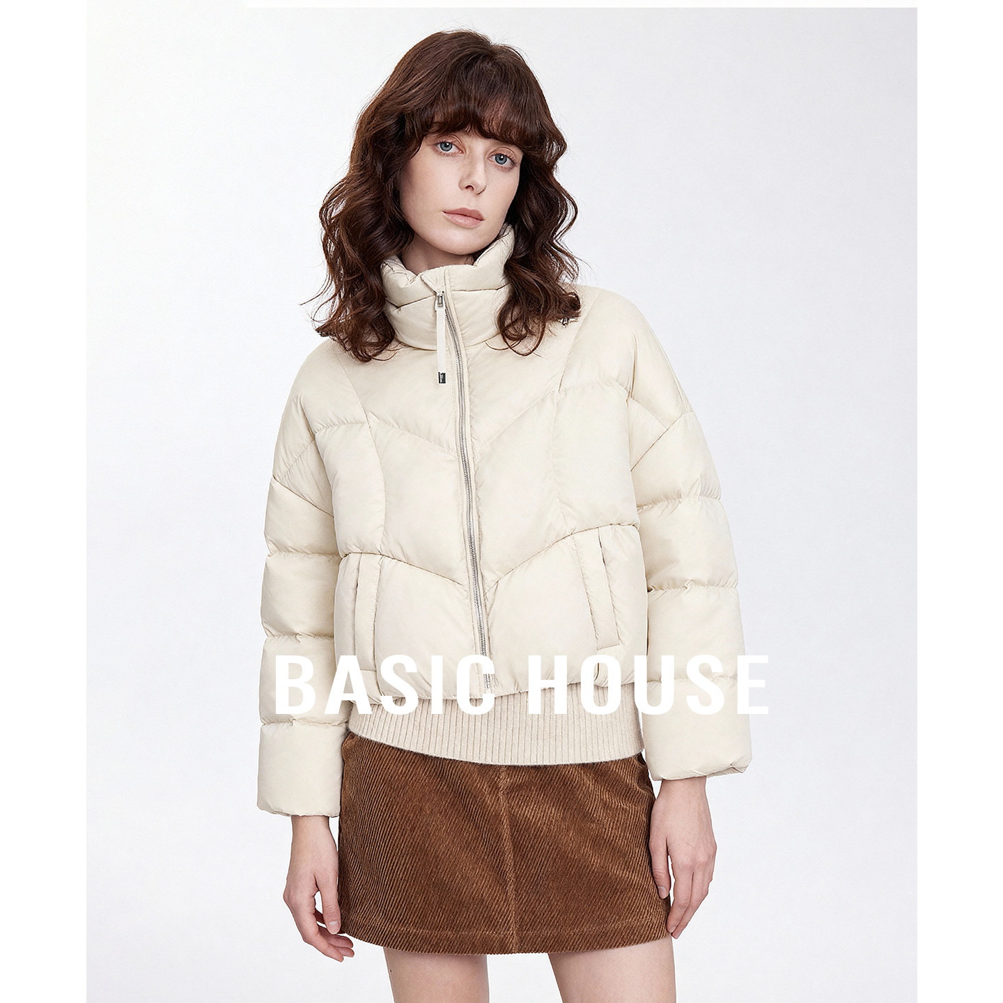 Basic House/百家好秋冬新款白鸭绒短款羽绒服女纯色简约保暖外套