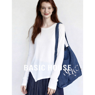 纯色轻薄宽松内搭上衣 百家好莱赛尔圆领开叉T恤新款 Basic House