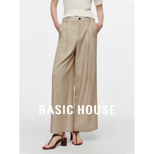 Basic House/百家好通勤职场设计感阔腿裤女宽松通勤长裤垂坠感裤