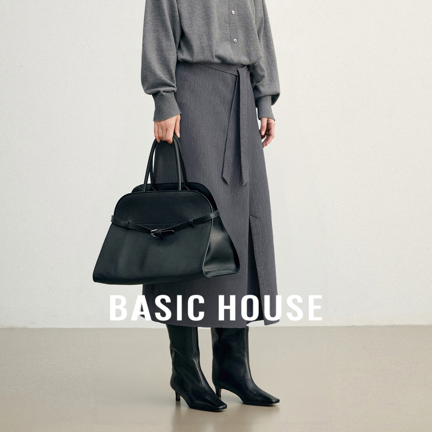 Basic House/百家好高级感侧面开叉半身裙优雅气质中长款A字裙女